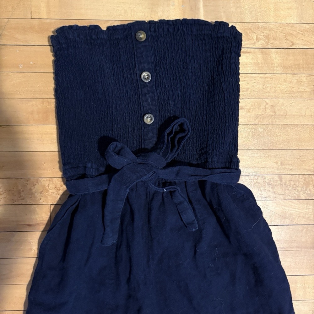 Abercrombie & Fitch Jumpsuit Y2K Blue Ruched Strapless Linen Coquette Women's S - Picture 2 of 7